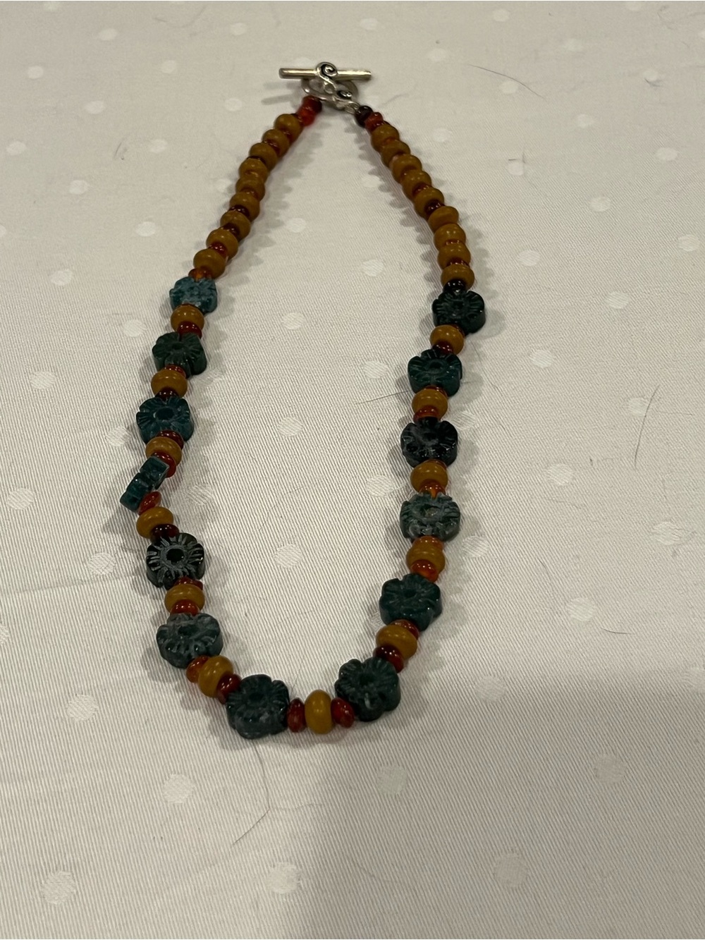 Handcrafted Green and Amber Floral Bead Necklace